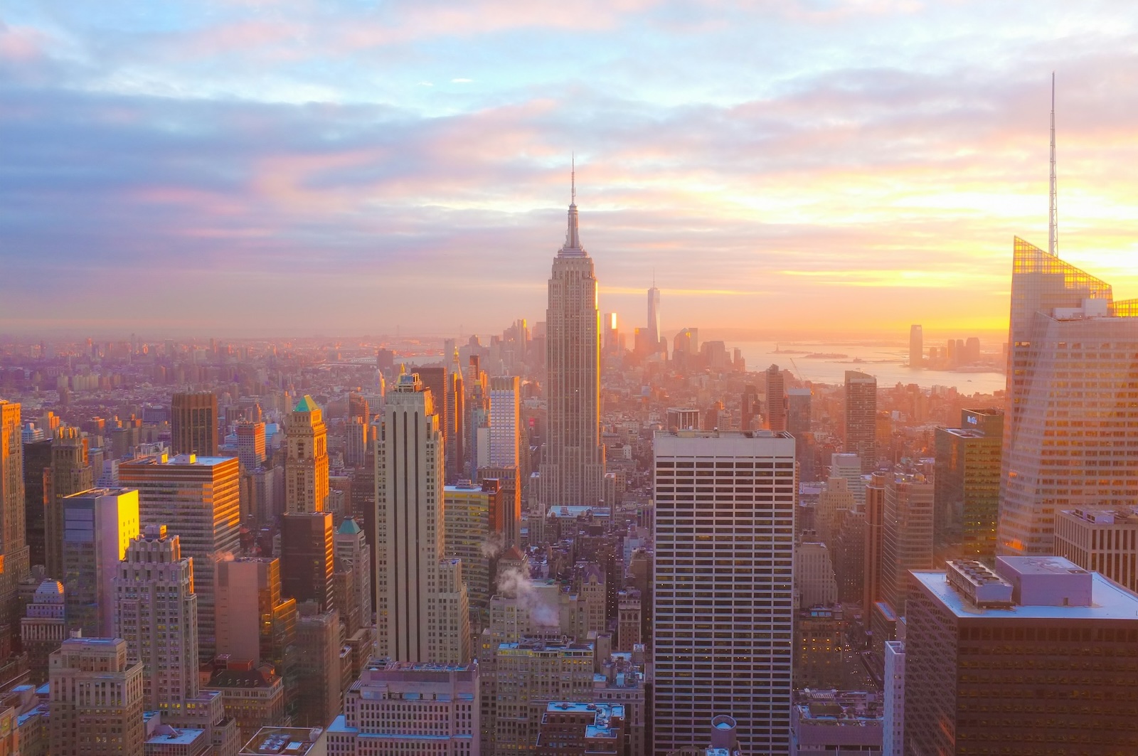 New York City skyline at sunset with the Empire State Building